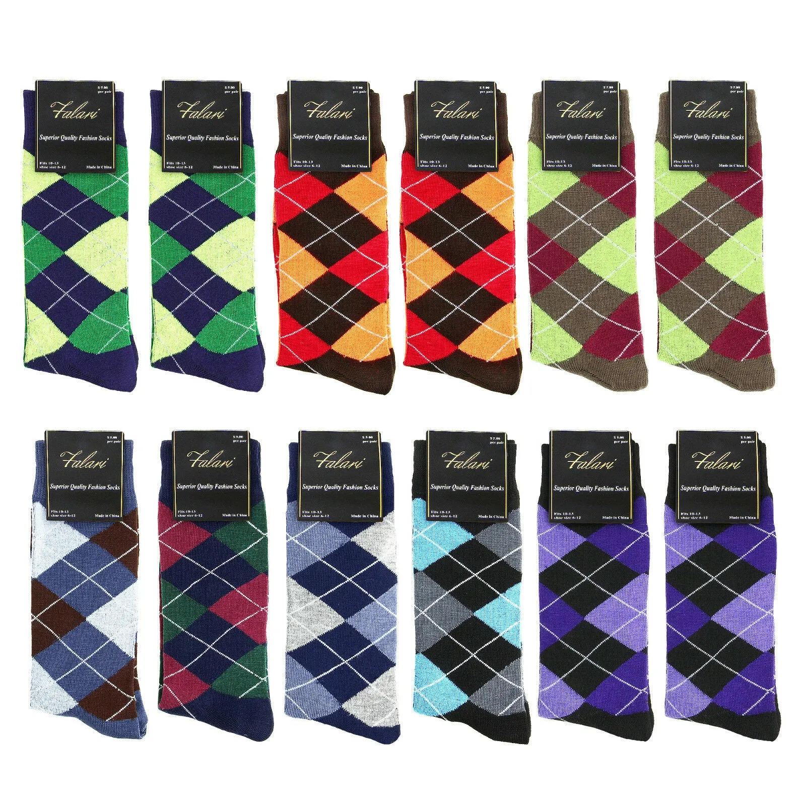12 Pairs Argyle Casual Dress Socks