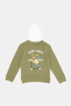 Infant Boys Olive Printed Sweatshirt