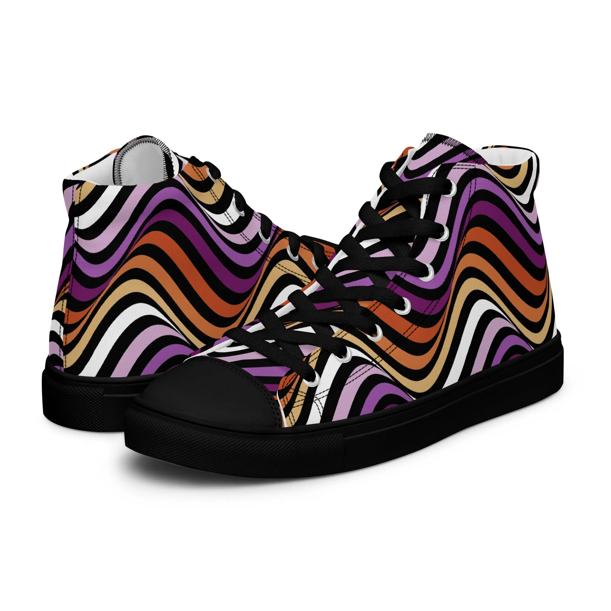 Lesbian Pride Wavey Women’s High Top Canvas Athletic Shoes