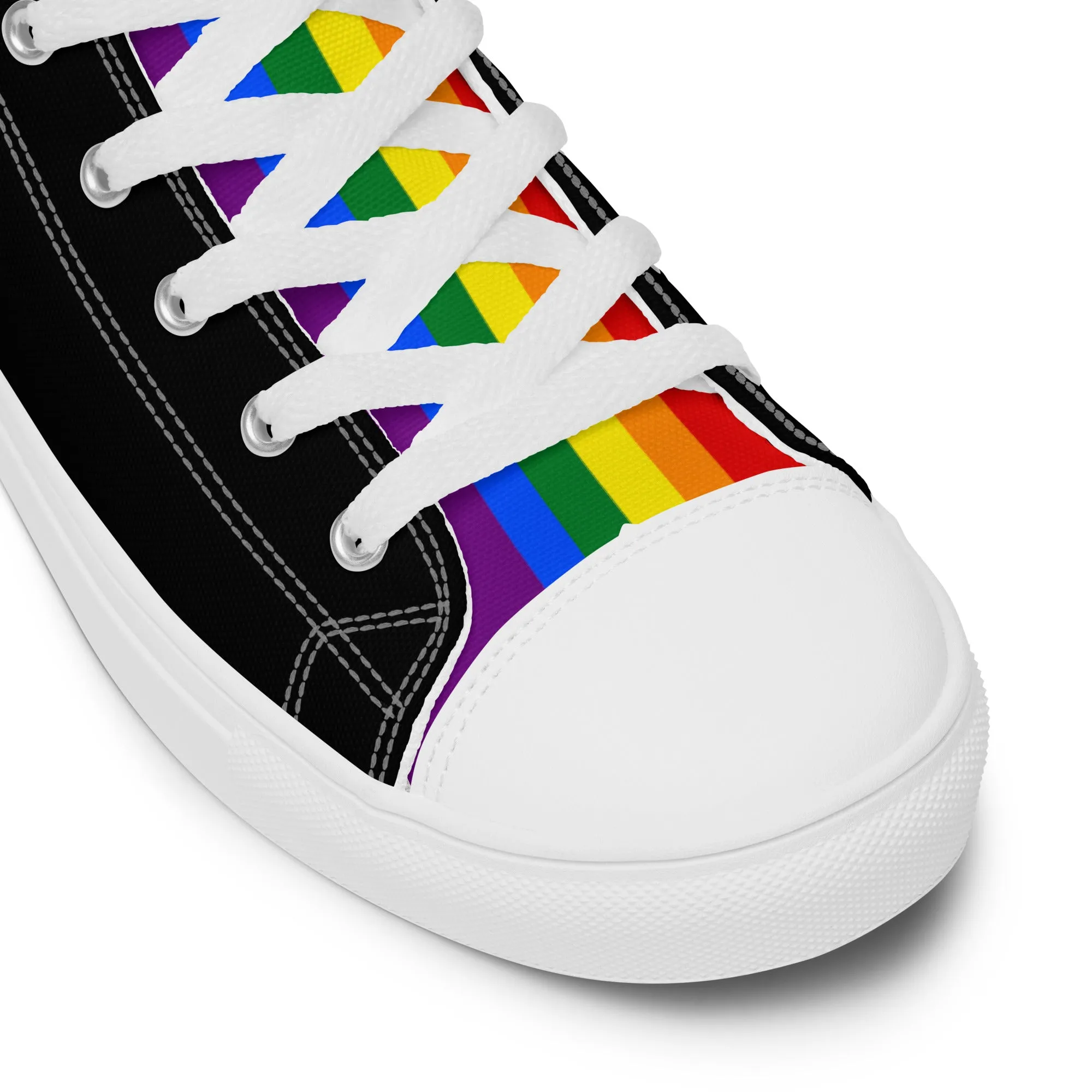 LGBTQ Pride Stripe Men’s High Top Canvas Athletic Shoes - Black