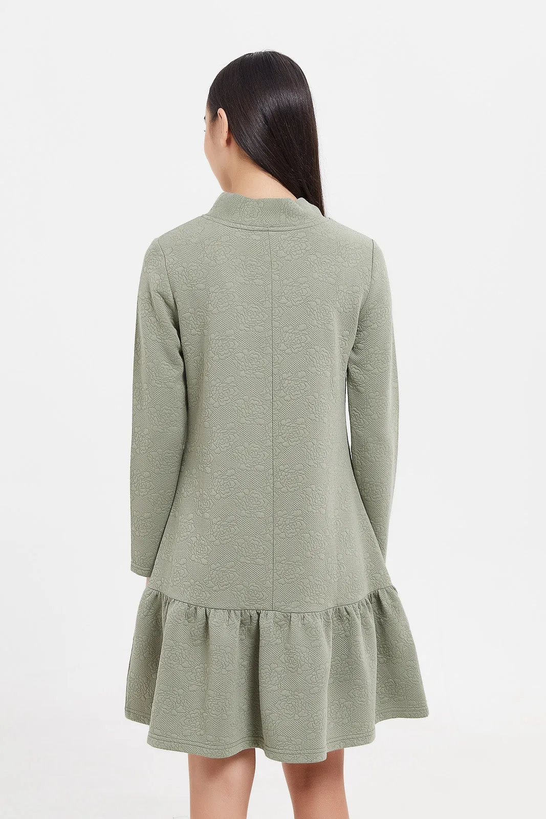 Senior Girls Olive Jacquard Dress