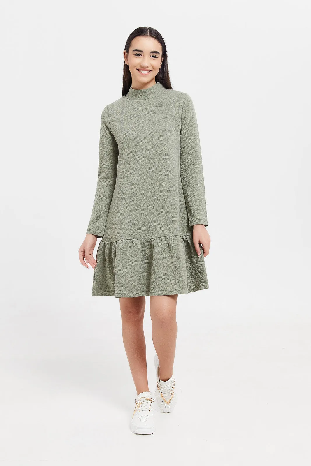Senior Girls Olive Jacquard Dress