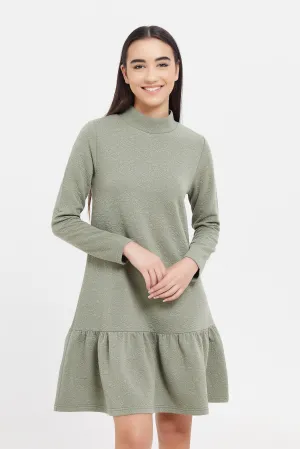 Senior Girls Olive Jacquard Dress